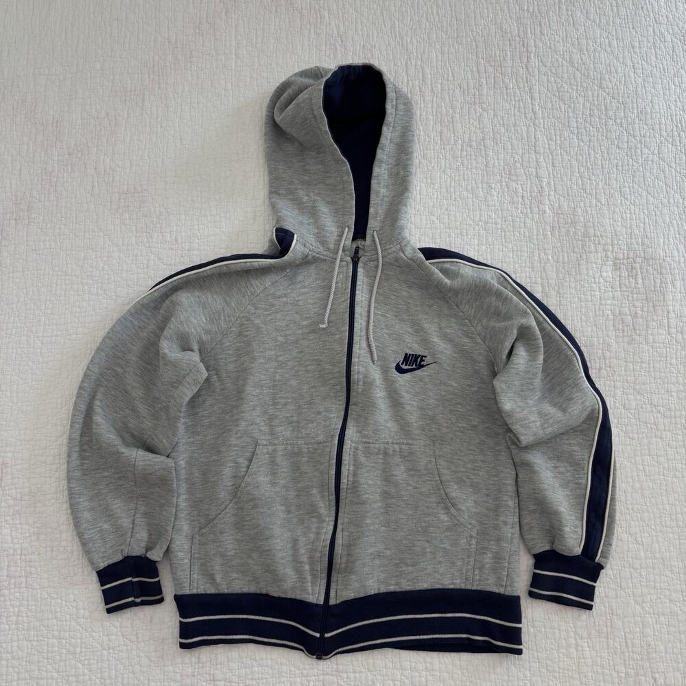 VTG Mens Nike Full Zip Hoodie Blue Tag Gray Navy size Small